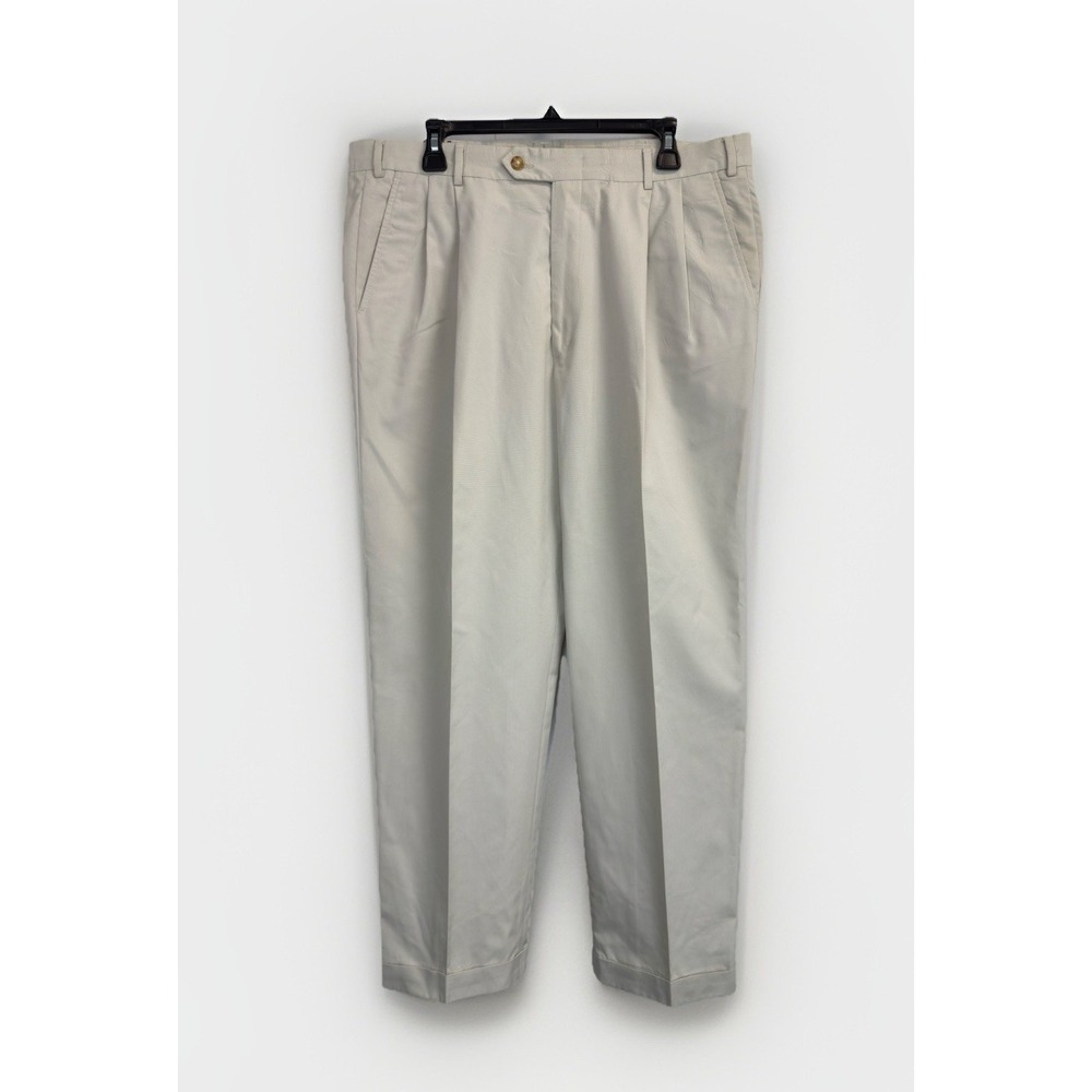 Berle Dress Pants Mens 38X30.5‎ Trousers Pleated Cuffed Cotton Blend Khaki